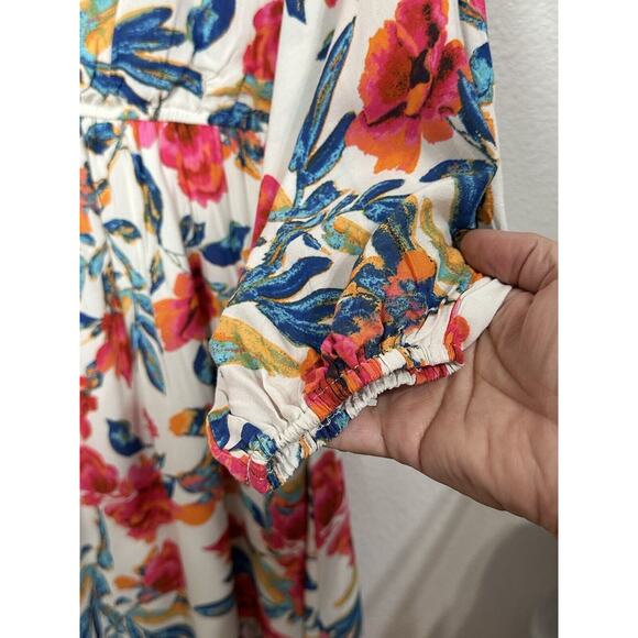 Andree by Unit Women’s Colorful Floral Printed Puff Sleeve Boho Dress Sz Medium - Picture 3 of 6